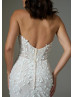 Strapless Ivory Lace Glitter Tulle Romantic Wedding Dress